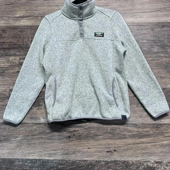 L.L. Bean Light Heather Gray Quarter Button Fleece Jacket Sweater Sweatshirt - Picture 1 of 5